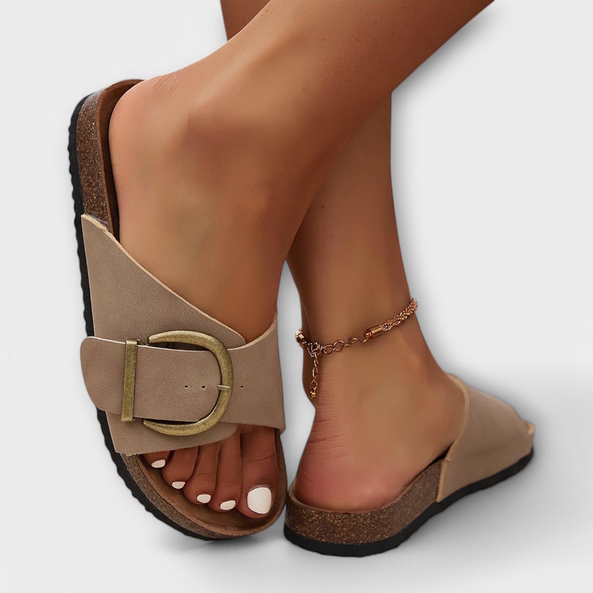 Ladies Cork Sandals with Buckle Closure Design