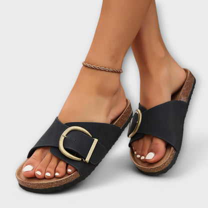Ladies Cork Sandals with Buckle Closure Design