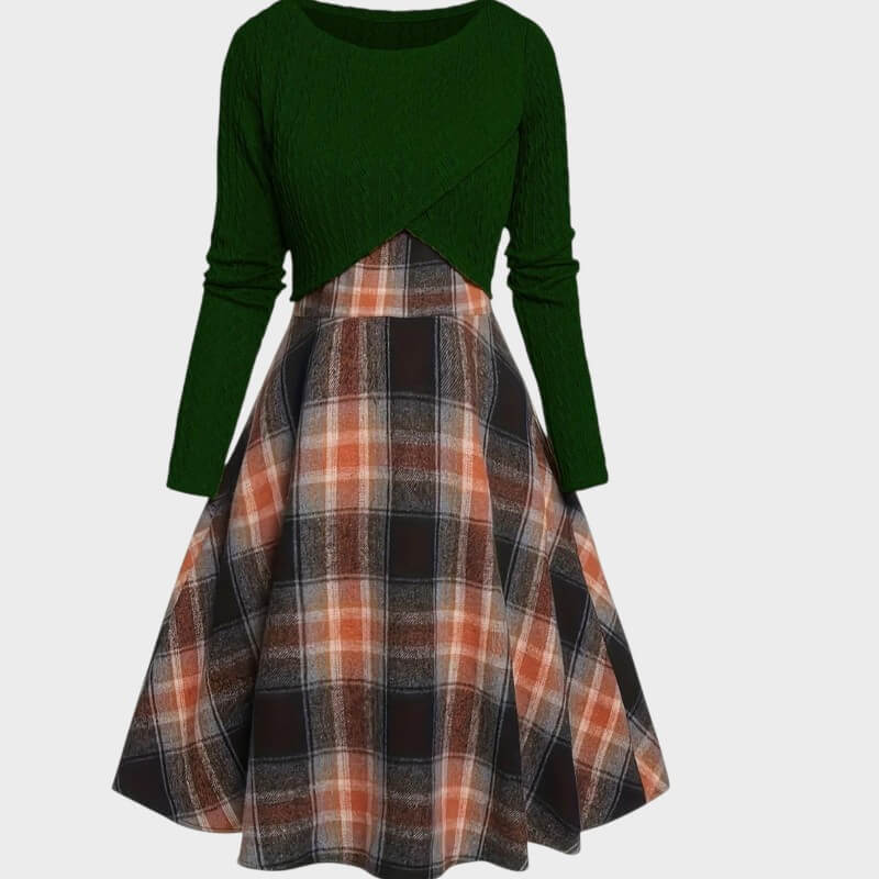 Clara – Vintage Plaid Dress with Crop Top Set